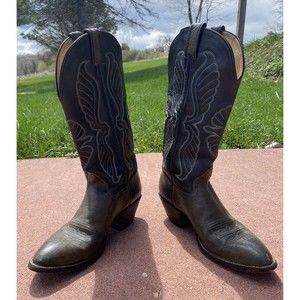 VINTAGE HONDO GRAY/BLACK LEATHER TOE COWBOY BOOTS MEN'S 9.5B Model #8940